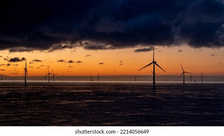 Offshore Wind Farm Autumn Sunset.