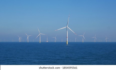 Offshore Wind Farm Turbines In North Sea