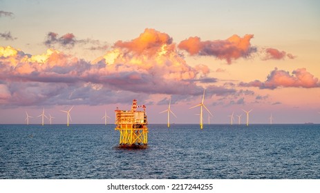 Offshore Wind Park In The Middle Of North Sea.