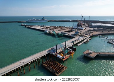 Offshore work platform moored in Dover harbour UK drone aerial view  - Shutterstock ID 2232828037
