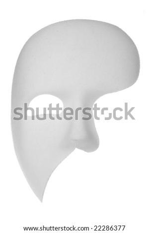 Off-white phantom of the opera half face mask isolated on white background