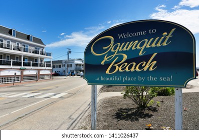 Ogunquit, Maine - May 25, 2019: The entrance sign of Ogunquit Beach, Ogunquit, Maine. Ogunquit beach is the one of the best beaches in New England.