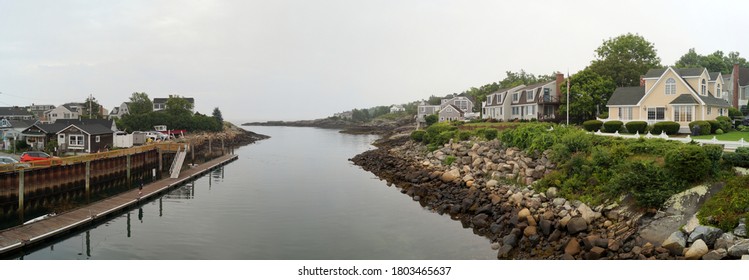 Ogunquit, ME, USA - July 23, 2020: Outlet from marina and fishing harbor at Perkins Cove