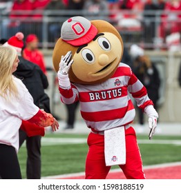 Ohio State Mascot Brutus - NCAA Division 1 Football University Of Maryland Terrapins  Vs. Ohio State Buckeyes On November 11th 2019 At The Ohio State Stadium In Columbus, Ohio USA