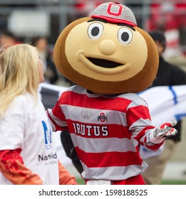 Ohio State Mascot Brutus - NCAA Division 1 Football University Of Maryland Terrapins  Vs. Ohio State Buckeyes On November 11th 2019 At The Ohio State Stadium In Columbus, Ohio USA