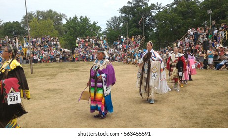 Ohsweken, Ontario, Canada - July 24, 2016 : Six Nations Of The Grand River Pow Wow.  Turtle Island. Powwow Women Traditional Dance In Jingle Dress A Healing Or Medicine Dress. Mobile Photo.