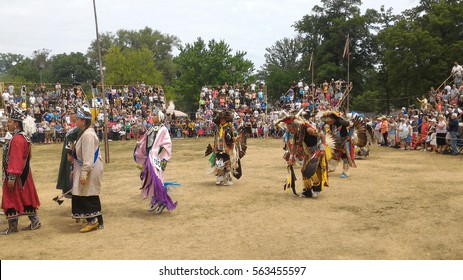 Ohsweken, Ontario, Canada - July 24, 2016 : Six Nations Of The Grand River Pow Wow.  Turtle Island. Powwow Gate Opening. The Grand Entry. Dancers Carry With Pride And Dignity. Mobile Photo.