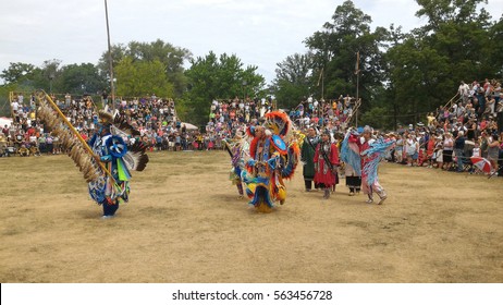 Ohsweken, Ontario, Canada - July 24, 2016 : Six Nations Of The Grand River Pow Wow.  Turtle Island. Powwow Gate Opening. The Grand Entry. Dancers Carry With Pride And Dignity. Mobile Photo.