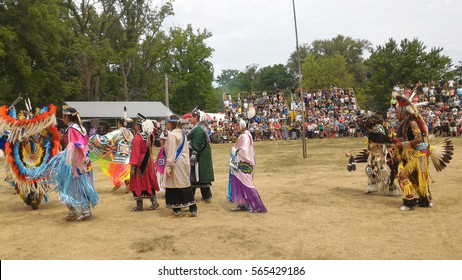 Ohsweken, Ontario, Canada - July 24, 2016 : Six Nations Of The Grand River Pow Wow.  Turtle Island. Powwow Gate Opening. The Grand Entry. Dancers Carry With Pride And Dignity.  