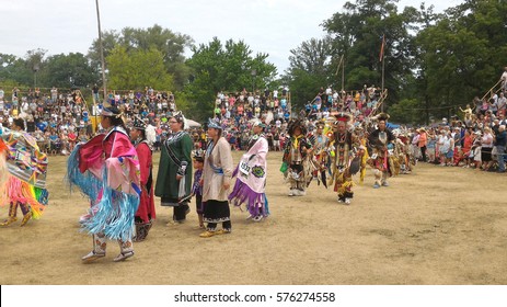 Ohsweken, Ontario, Canada - July 24, 2016 : Six Nations Of The Grand River Pow Wow.  Turtle Island. Powwow Gate Opening. The Grand Entry. Dancers Carry With Pride And Dignity. Mobile Photo.