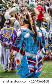 Ohsweken Ontario Canada - July 28, 2018 - Grand River Champion Of Champions Pow Wow, Chiefwood Park, Six Nations, Dancers And Costumes