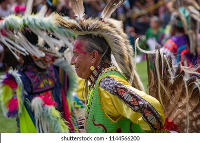 Ohsweken Ontario Canada - July 28, 2018 - Grand River Champion Of Champions Pow Wow, Chiefwood Park, Six Nations, Dancers And Costumes