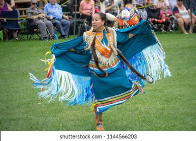 Ohsweken Ontario Canada - July 28, 2018 - Grand River Champion Of Champions Pow Wow, Chiefwood Park, Six Nations, Dancers And Costumes