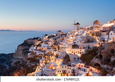 Oia Santorini Greece At Dusk