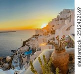 Oia, Santorini Landscape in the summer. Morning scene at Santorini, Greece.