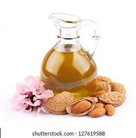 oil of almond nuts isolated on white background