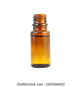 Oil In The Amber Glass Bottle Isolated On White 