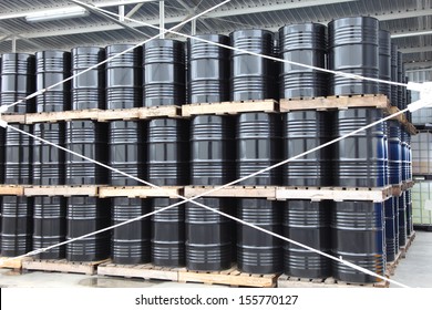 oil barrels or chemical drums stacked up 