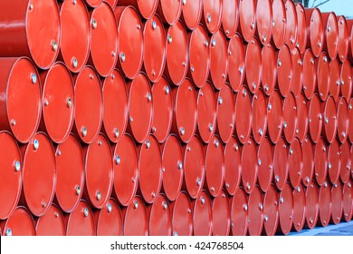 Oil Barrels Or Chemical Drums Stacked Up