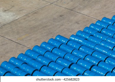 Oil Barrels Or Chemical Drums Stacked Up