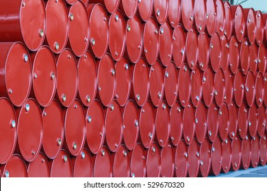 Oil Barrels Or Chemical Drums Stacked Up