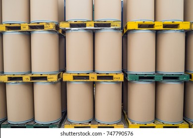 oil barrels or chemical drums stacked up, barrels made from fiber