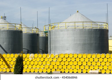 Oil barrels at refinery factory