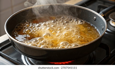 Oil boiling with bubble in