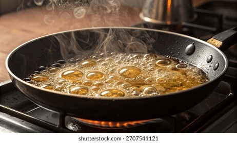 Oil boiling with bubble in