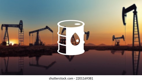 Oil Can Icon And Oil Field Background