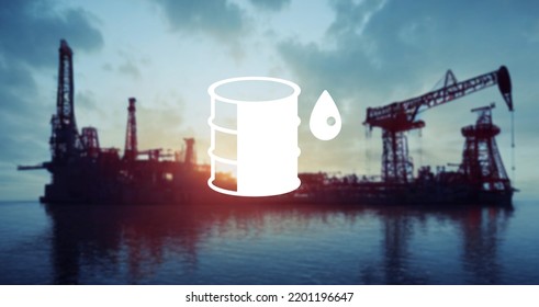 Oil Can Icon And Oil Field Background