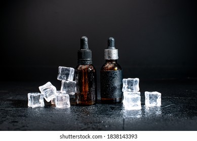 Oil For Care And Growth Of Beard. Ice Effect. Cold Concept