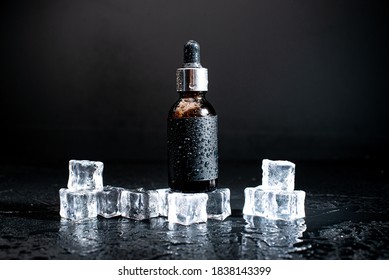 Oil For Care And Growth Of Beard. Ice Effect. Cold Concept