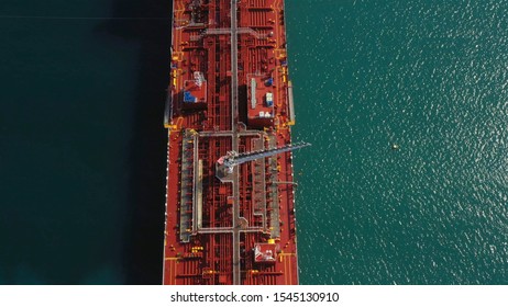 Oil Chemical Tanker in Mediterranean Sea Aerial Top down Image