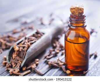 Oil Of Cloves In A Glass Bottle