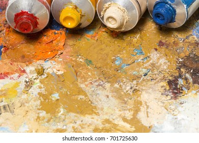 Oil colors on painting palette