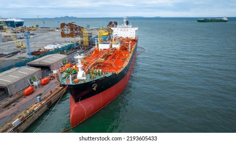 Oil Crude Gas Tanker Ship, Cargo Container Ship Offshore For Maintenance. Petroleum Chemical Export Import Transportation And Logistics, Oil Leak From Ship, Industrial Petroleum Products Vessel 