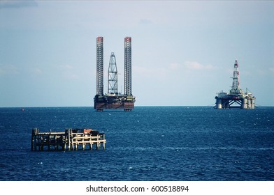 Oil Derrick In Caspian Sea.