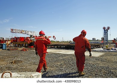 
Oil Drilling Exploration, The Oil Workers Are Working