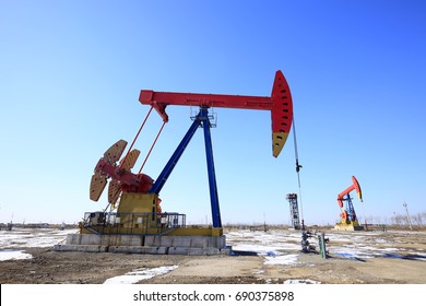 Oil Field, Oil Pump In The Work