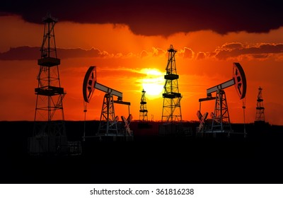 Oil field at sunset.