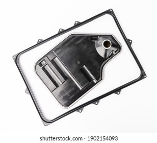 Oil Filter Strainer In Automatic Transmission With Rubber Gasket On White Background