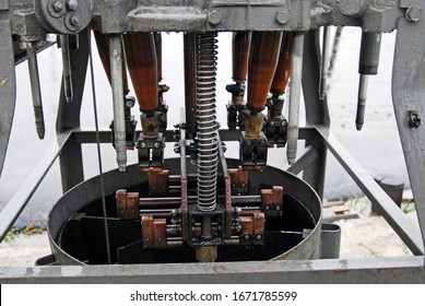 Oil Fuses For Power Transformer Station. Outdated Electrical Technology. Vintage Look Of Old Transformer Parts.