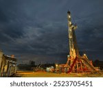 Oil and Gas Drilling Rig at Night