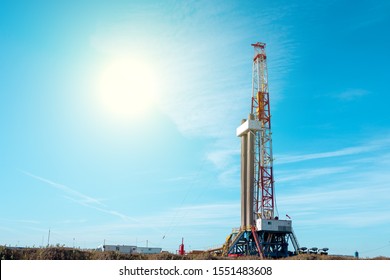 Oil and Gas Drilling Rig. Oil drilling rig operation on the oil platform in oil and gas industry. Top drive system of drilling rig.