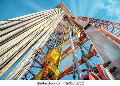 Oil And Gas Drilling Rig. Oil Drilling Rig Operation On The Oil Platform In Oil And Gas Industry