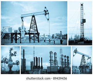 Oil, gas industry. Collage. Monochrome.