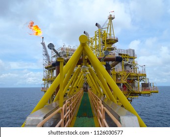 Oil And Gas Platform Bridge Links Production Platform And Accommodation Platform