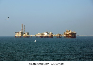 Oil And Gas Rig In The Persian Gulf. Arabian See.