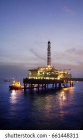 Oil And Gas Rig Platform In The Persian Gulf At Dusk.